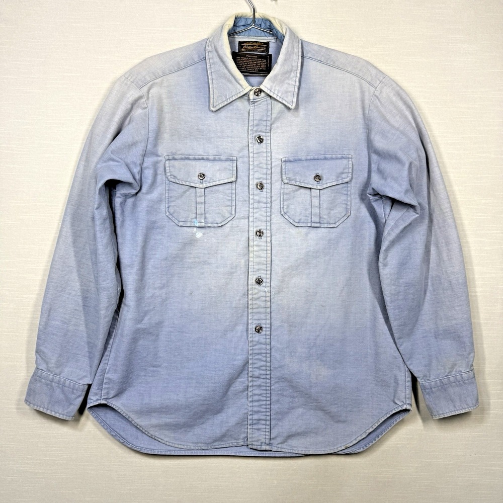 Vintage Eddie Bauer Shirt‎ Men XL Blue Heavy Thick Heavy Fade Stained Holes